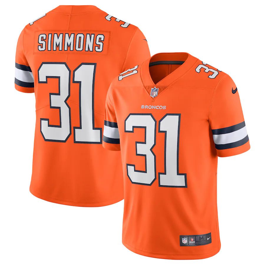 Men Denver Broncos 31 Justin Simmons Nike Orange Alternate Vapor Limited NFL Jersey